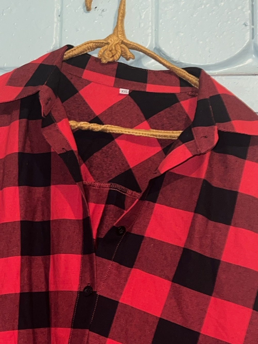 Red and Black Buffalo Check Hi-Low Shirt Dress - Picture 4 of 6